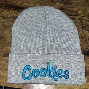 Gray Beanie with Blue Embroidery